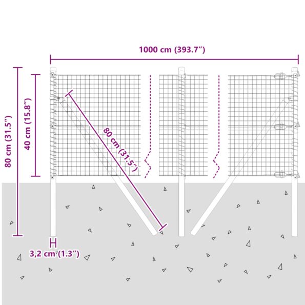 vidaXL zváraný drôtový plot s 7 stĺpikmi 0.4x10 m pozinkovaná oceľ – Obrázok 12