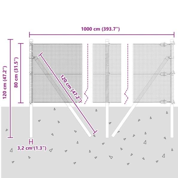 VidaXL zváraný pletivový plot so 7 stĺpikmi 0.8x10 m z pozinkovanej ocele – Obrázok 12