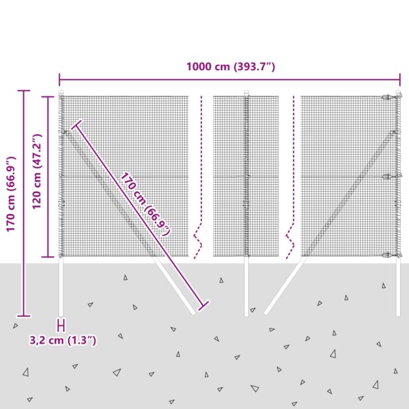 vidaXL Zvárané drôtené oplotenie s 7 stĺpmi 1.2x10 m Pozinkovaná oceľ – Obrázok 12