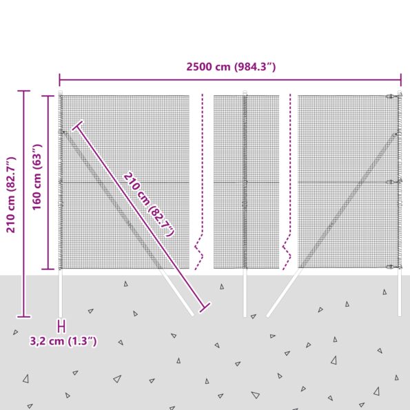 vidaXL zváraný drôtový plot s 13 stĺpikmi 1.6x25 m pozinkovaná oceľ – Obrázok 12