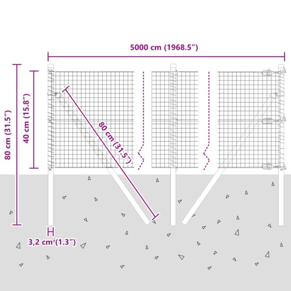 vidaXL Zvarený drôtený plot s 13 stĺpmi 0.4x50 m pozinkovaná oceľ – Obrázok 12
