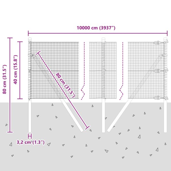 vidaXL Zváraný drôtený plot so 13 stĺpikmi 0.4x100 m Pozinkovaná oceľ – Obrázok 12