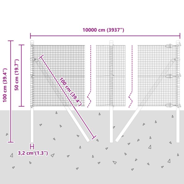 vidaXL zváraný drôtený plot so 13 stĺpikmi 0.5x100 m pozinkovaná oceľ – Obrázok 12