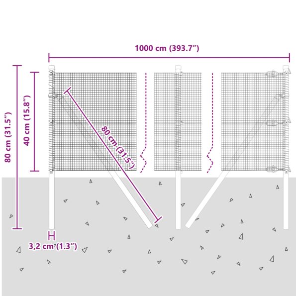 vidaXL zváraný drôtený plot so 7 stĺpmi zelený 0.4x10 m z ocele – Obrázok 12