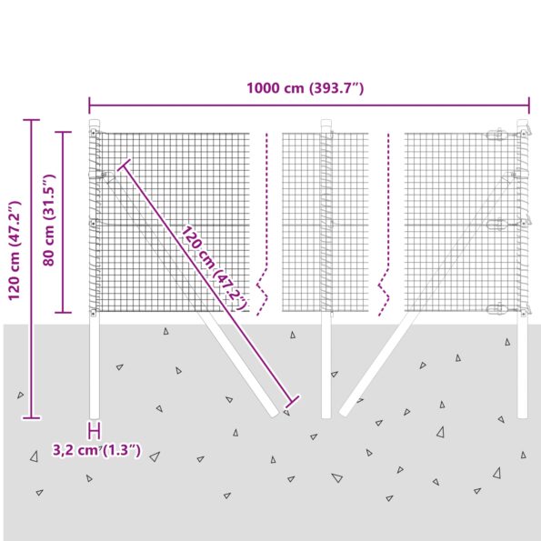 3351688_12.jpg vidaXL zváraný drôtový plot s 7 stĺpmi Zelený 0.8x10 m Oceľ – Obrázok 12