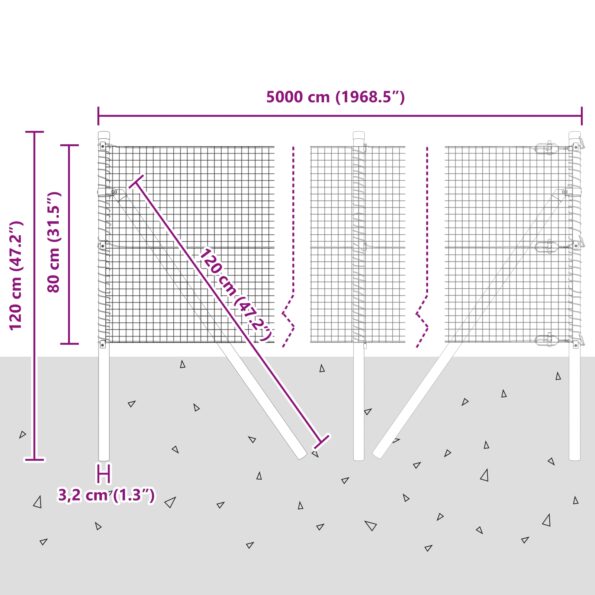 vidaXL Svařovaný drôtový plot s 13 stĺpmi Zelený 0.8x50 m Oceľ – Obrázok 12