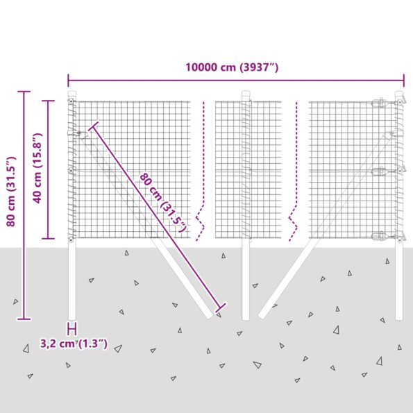 vidaXL Zváraný drôtový plot so 13 zelenými stĺpmi 0.4x100 m – Obrázok 12