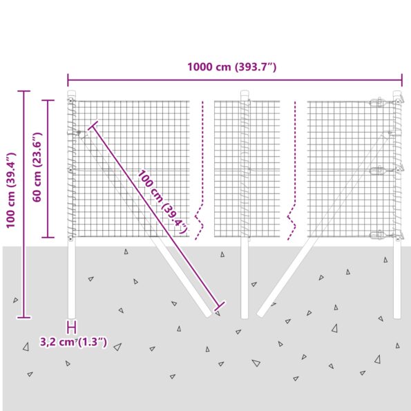 vidaXL Sivý zváraný drôtený plot s 7 stĺpikmi 0.6x10 m z ocele – Obrázok 12