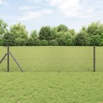 vidaXL zváraná drôtená ohrada s 7 stĺpikmi, sivá 0.8x10 m, oceľ