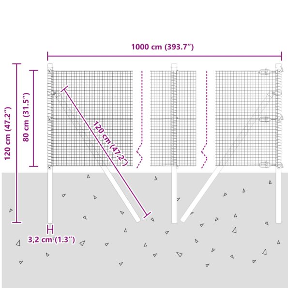 3351805_12.jpg vidaXL zváraná drôtená ohrada s 7 stĺpikmi, sivá 0.8x10 m, oceľ – Obrázok 12