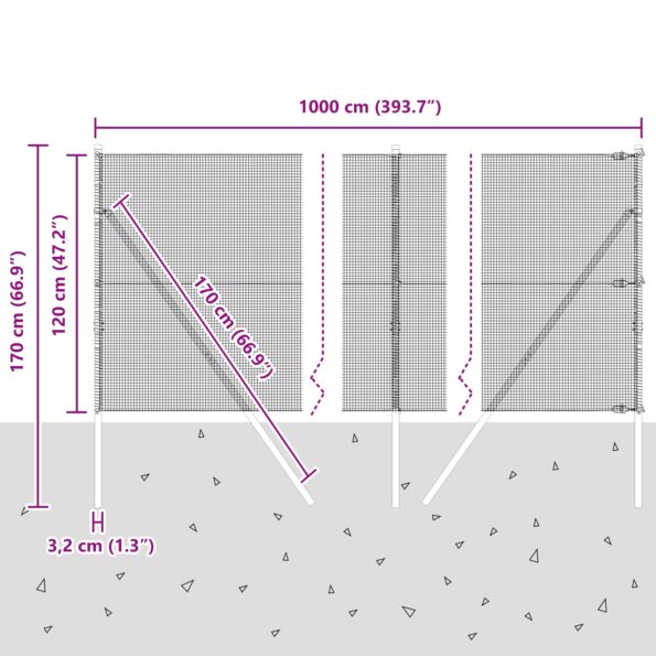 vidaXL Zváraný drôtový plot s 7 stĺpikmi sivý 1.2x10 m oceľ – Obrázok 12