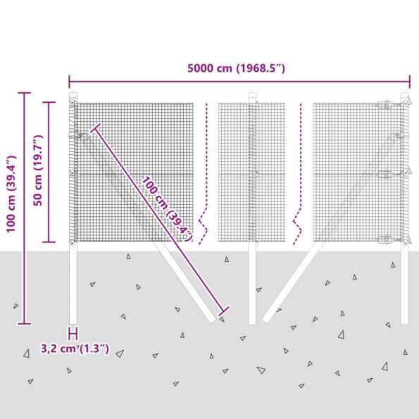 3351866_12.jpg vidaXL Zváračská drôtená ohrada so 13 stĺpikmi Šedá 0.5x50 m Oceľ – Obrázok 12