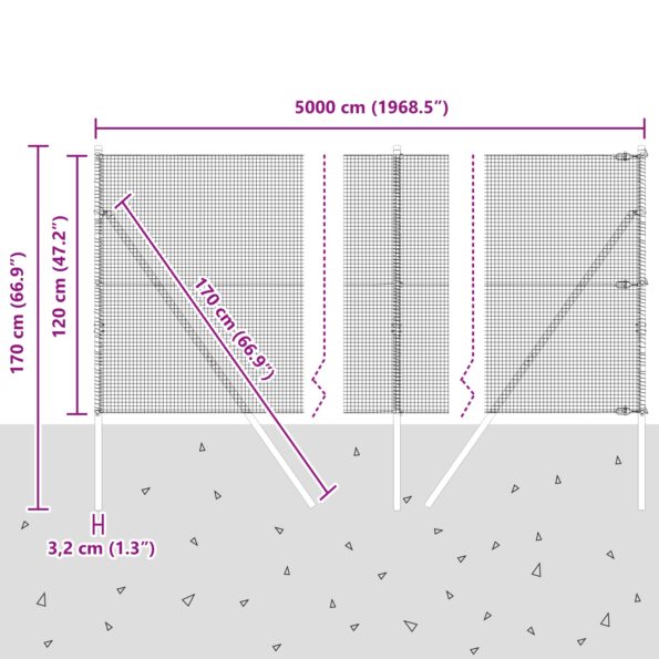 vidaXL Zváraný drôtový plot so 13 stĺpmi Sivá 1.2x50 m Oceľ – Obrázok 12