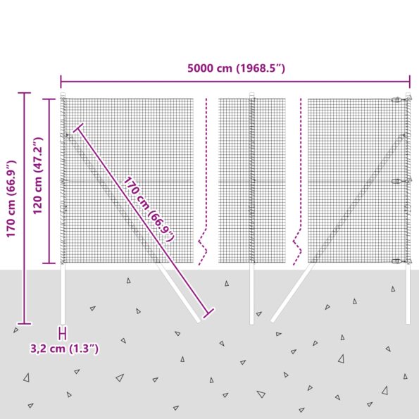 vidaXL Sivý zváraný plot s 13 stĺpikmi 1,2x50 m – Obrázok 12