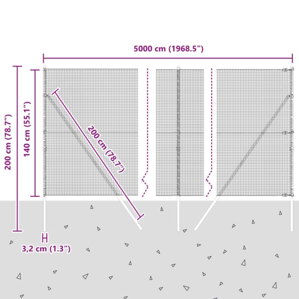 vidaXL Sivý zváraný drôtový plot s 13 stĺpmi 1.4x50 m Ocel – Obrázok 12