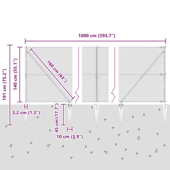vidaXL Svárovaný drôtený plot s 7 hrotmi 1.4x10 m pozinkovanej ocele – Obrázok 13