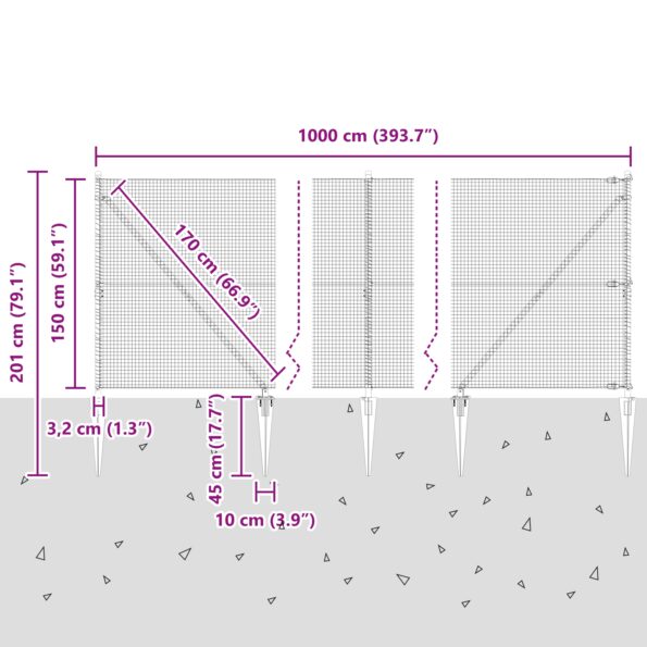 3351940_13.jpg vidaXL Sada stĺpov pre oplotenie 2 ks Pozinkovaná oceľ 10 x 1.5 m – Obrázok 13
