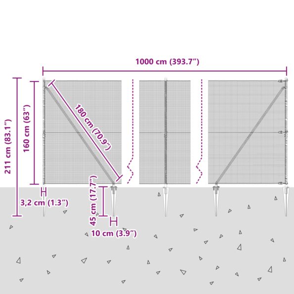 vidaXL zváraný drôtený plot so 7 hrotovými stĺpikmi 1.6x10 m pozinkovaná oceľ – Obrázok 13