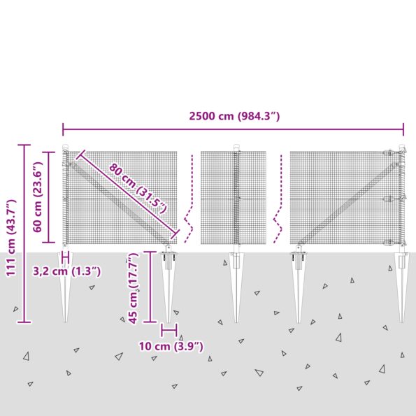 vidaXL Zváraný drôtový plot s 13 stĺpikmi 0.6x25 m Pozinkovaná oceľ – Obrázok 13