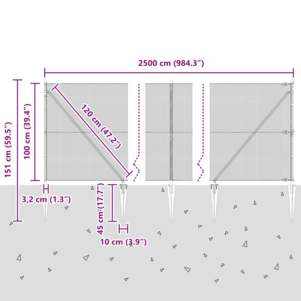 vidaXL Zváraný drôtový plot so 13 špicatými stĺpmi 1x25 m Pozinkovaná oceľ – Obrázok 13