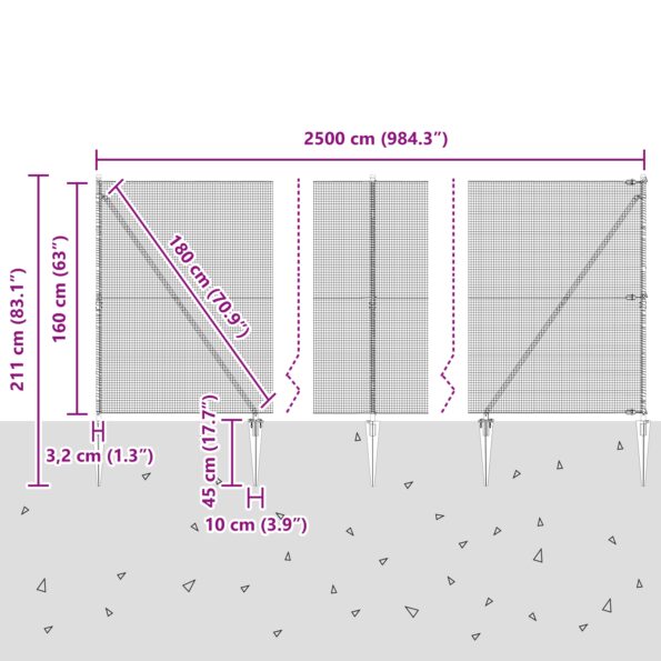 3351978_13.jpg vidaXL Súprava zváraného drôteného plotu s 13 stĺpmi na kolíky 1.6x25 m pozinkovanej ocele – Obrázok 13