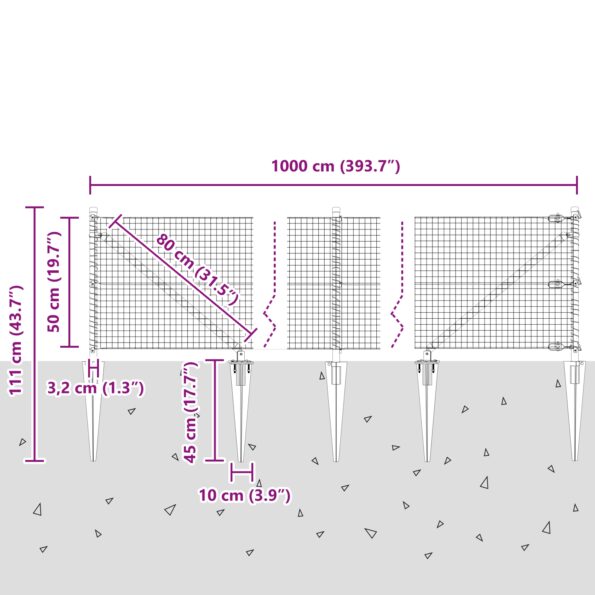 vidaXL Súprava plotových stĺpikov 2 kusy Zelená Kov 10 x 0.5 m Odolný – Obrázok 13
