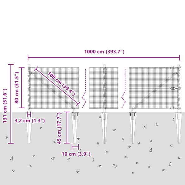 vidaXL Zváraný drôtený plot s 7 kolíkmi Zelený 0,8x10 m Oceľ – Obrázok 13