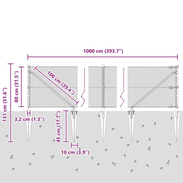 vidaXL Zelená zváraná drôtová ohrada s 7 špičkovými tyčami 0.8x10 m oceľ – Obrázok 13