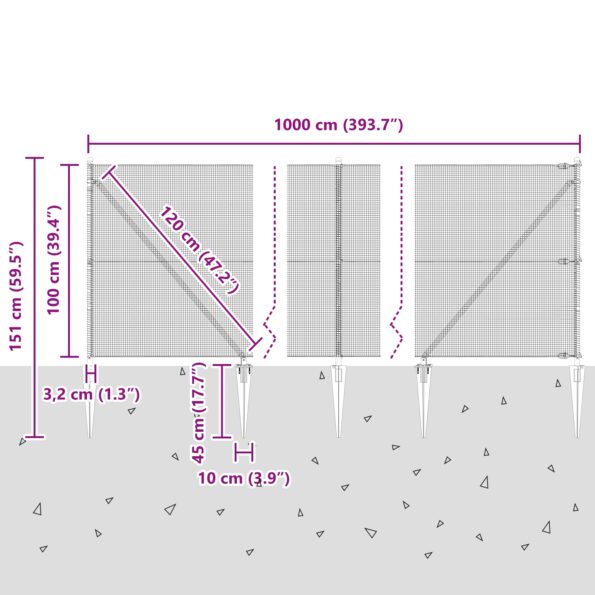 3352045_13.jpg vidaXL Stĺpik na plot Sada 2 Zelená Kov potiahnutý PVC 10 x 1 m Odolný – Obrázok 13