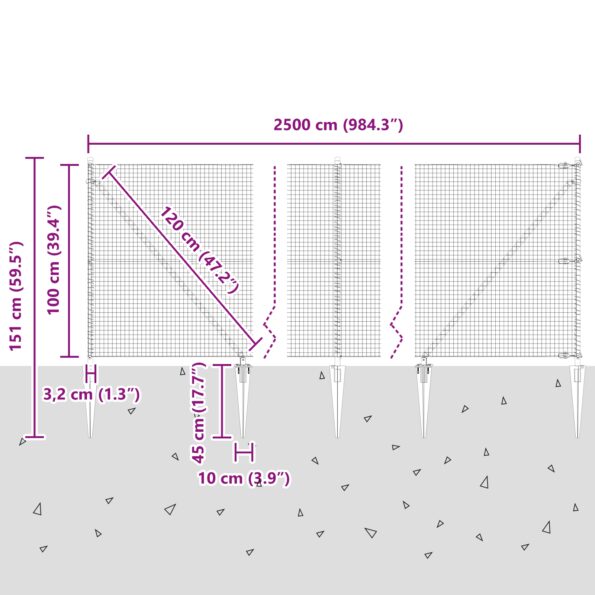 3352083_13.jpg vidaXL zváraný drôtový plot so 13 špicatými stĺpmi, zelený, 1x25 m, oceľ – Obrázok 13
