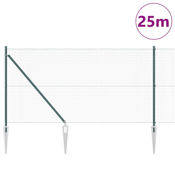 3352083_3.jpg vidaXL zváraný drôtový plot so 13 špicatými stĺpmi, zelený, 1x25 m, oceľ – Obrázok 3
