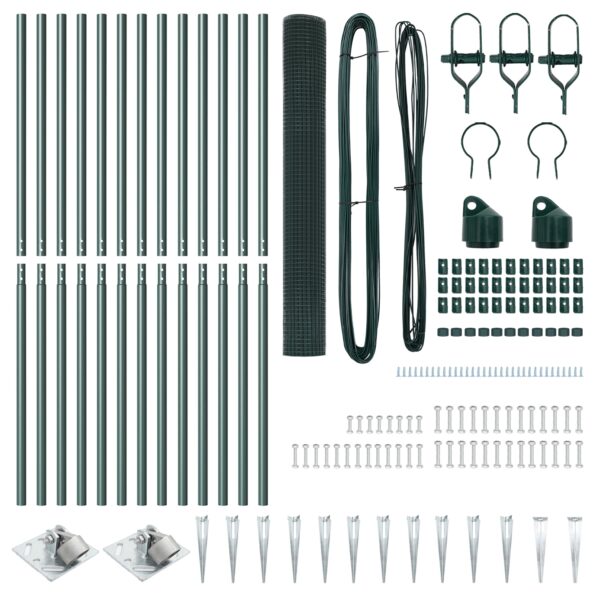 vidaXL Zváraný drôtový plot s 13 kotviacimi stĺpmi Zelený 1.4x25 m Ocelový – Obrázok 4