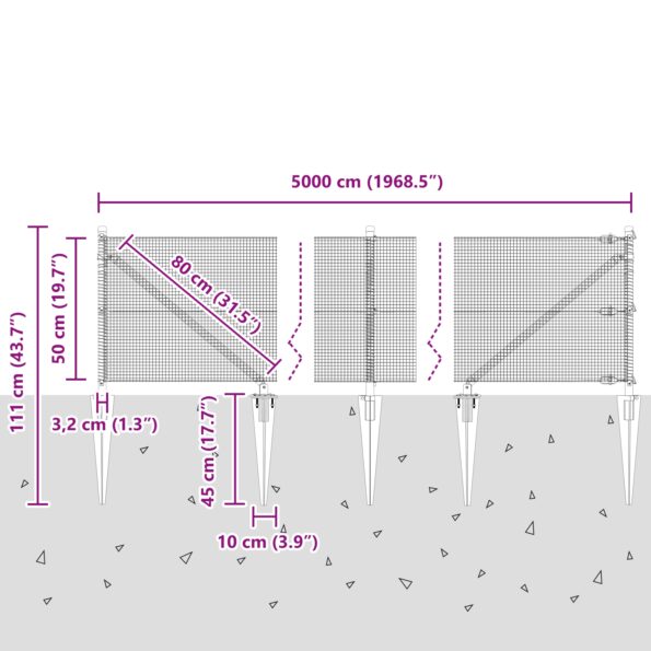 3352103_13.jpg vidaXL zváraný drôtený plot s 13 hrotovými stĺpmi Zelený 0.5x50 m Oceľ – Obrázok 13