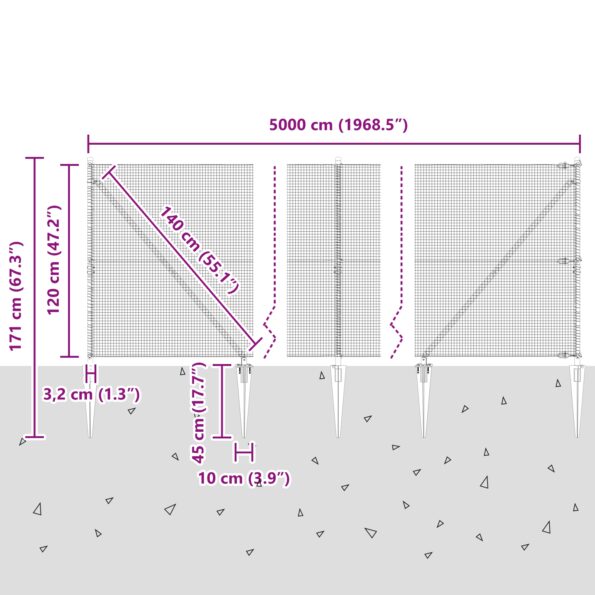 vidaXL zváraný drôtový plot s 13 plotovými stĺpikmi Zelený 1.2x50 m Oceľ – Obrázok 13