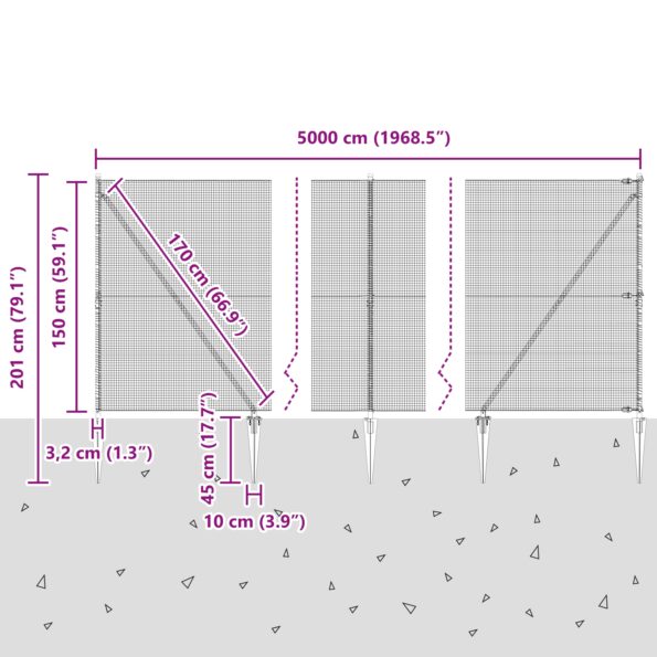 vidaXL Zvarené drôtené pletivo s 13 hrotovými stĺpmi Zelené 1.5x50 m Oceľ – Obrázok 13