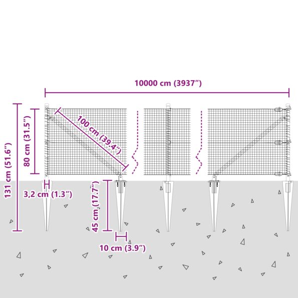 vidaXL zvárané drôtové oplotenie s 13 kolíkmi Zelené 0.8x100 m Oceľ – Obrázok 13