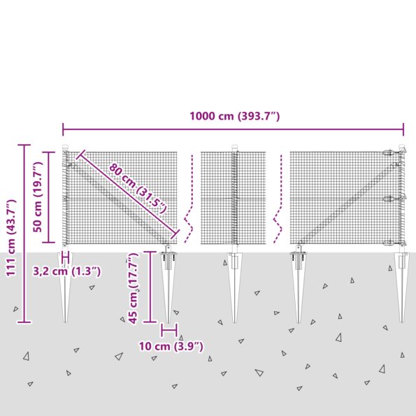 vidaXL Sivá plotová súprava Sada 2 Sivá Pozinkovaná oceľ 10 x 0.5 m – Obrázok 13
