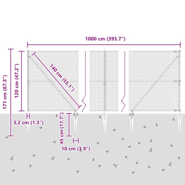 3352170_13.jpg vidaXL zváraná drôtová clona s 7 kotviacimi stĺpikmi Sivá 1.2x10 m Oceľ – Obrázok 13