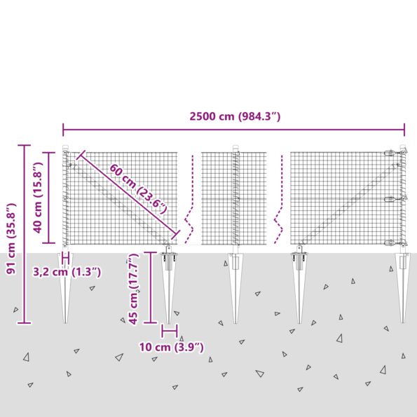 vidaXL Sivý zváraný drôtený plot s 13 hmoždinkami 0.4x25 m Ocel – Obrázok 13