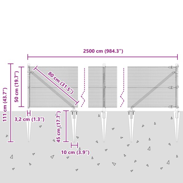 vidaXL Sada plotových stĺpov Sada 2 Sivá, čierna Oceľ, PVC 25 x 0.5 m – Obrázok 13