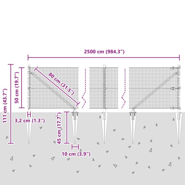 vidaXL Set stĺpikov na plot Set 2 Sivý, Čierny Kov, Plast 25 x 0.5 m – Obrázok 13