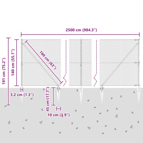 vidaXL zváraný drôtený plot s 13 kolíkmi sivý 1.4x25 m oceľ – Obrázok 13