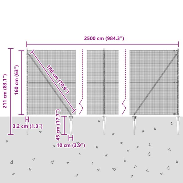 3352214_13.jpg vidaXL Zvárané Drôtové Oplotenie s 13 Kolíkmi Šedé 1.6x25 m Oceľ – Obrázok 13