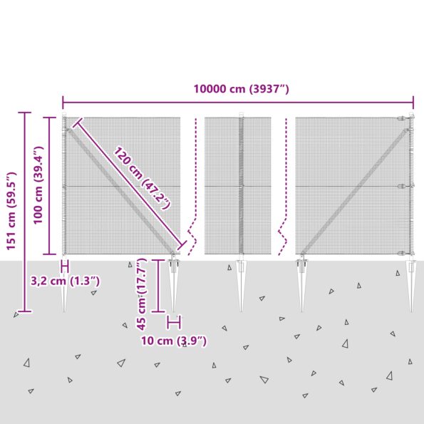 vidaXL Svařený drátový plot s 13 kotviacimi kolíkmi sivý 1x100 m oceľový – Obrázok 13