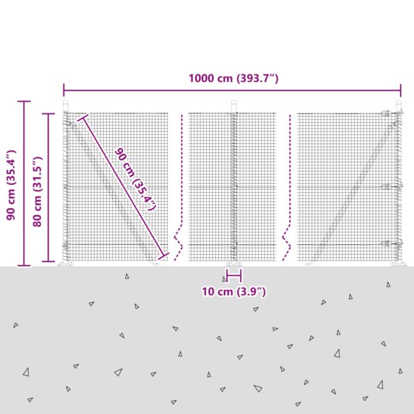 vidaXL Zváraný drôtený plot so 7 širokými stĺpikmi 0.8x10 m pozinkovaná oceľ – Obrázok 13