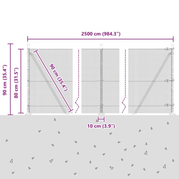 VidaXL zváraný plot s 13 plochými stĺpikmi 0.8x25 m pozinkovanej ocele – Obrázok 13