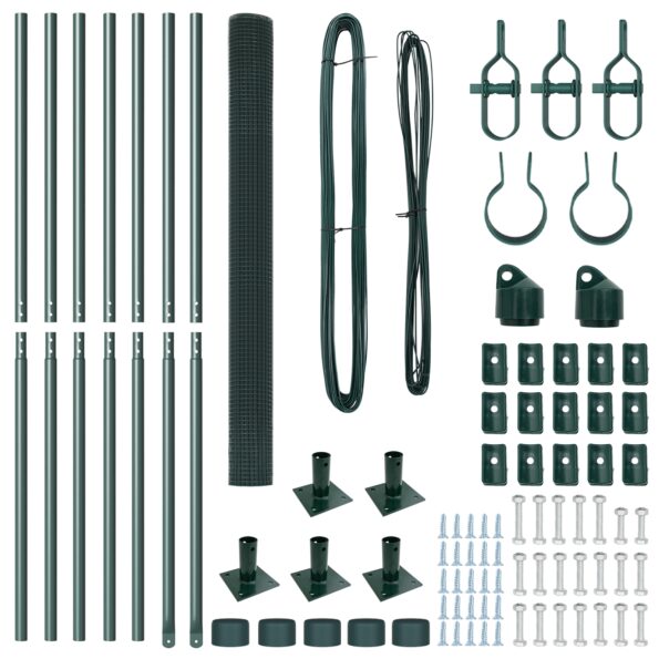 vidaXL Zelený zváraný drôtový plot s 7 prírubovými stĺpmi 1,4x10 m z ocele – Obrázok 4