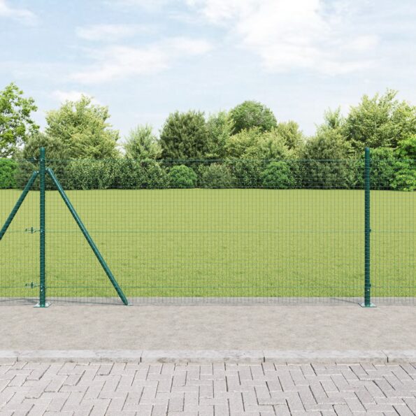 3352438_1.jpg vidaXL Zvárané kovové oplotenie s 13 flanged stĺpmi zelené 1x25 m oceľ – Obrázok 1