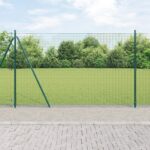 vidaXL Zelený zváraný drôtený plot s 13 stĺpmi s rozšírenou základňou 1.4x25 m z ocele