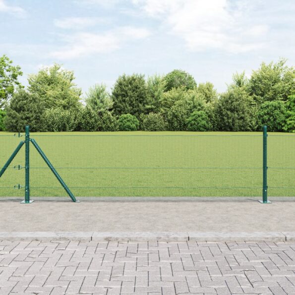 3352454_1.jpg vidaXL Zvárané drôtové ohradzenie s 13 flanskovými stĺpmi zelené 0.4x50 m oceľ – Obrázok 1